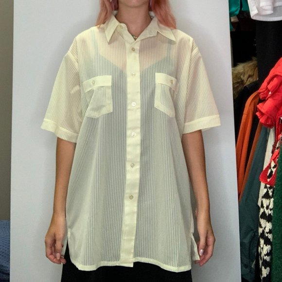 Jean Phillipe 60's Yellow Mesh Men's Button Up - Picture 1 of 4